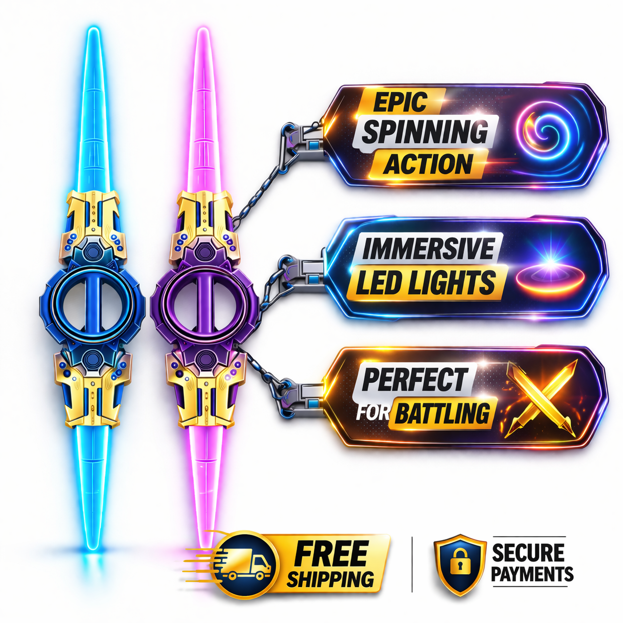 SpinSaber™ – LED Spinning Pop-Out Sword